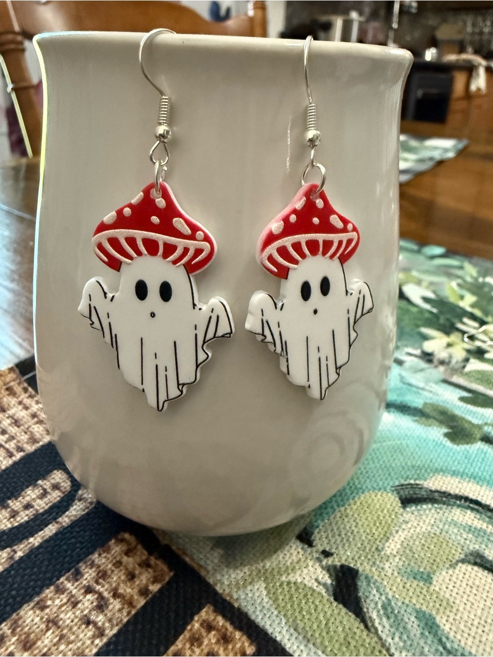Ghost π» Mushroom π Dangle Earrings - Picture 2 of 3